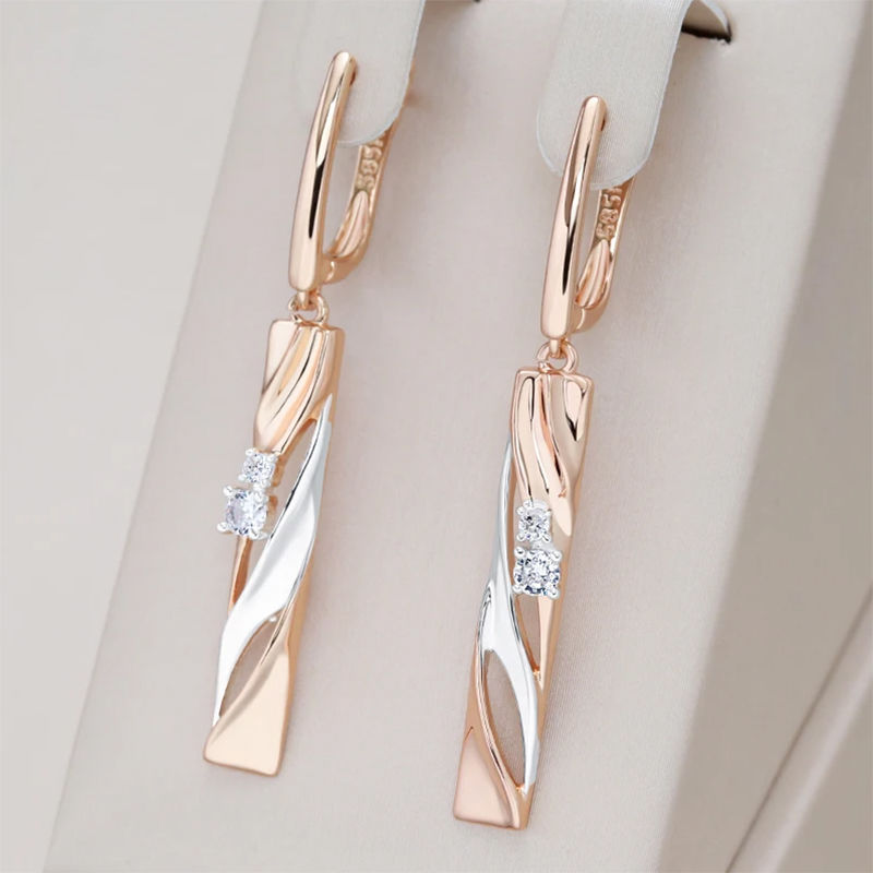 Pendientes Largos de Lujo con Diseño de Separación de Colores y Oro Rosa