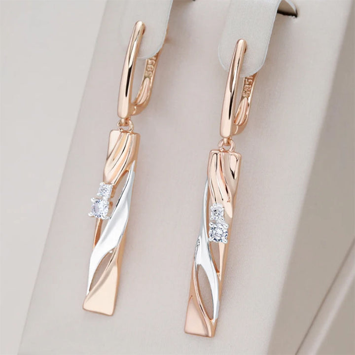 Pendientes Largos de Lujo con Diseño de Separación de Colores y Oro Rosa