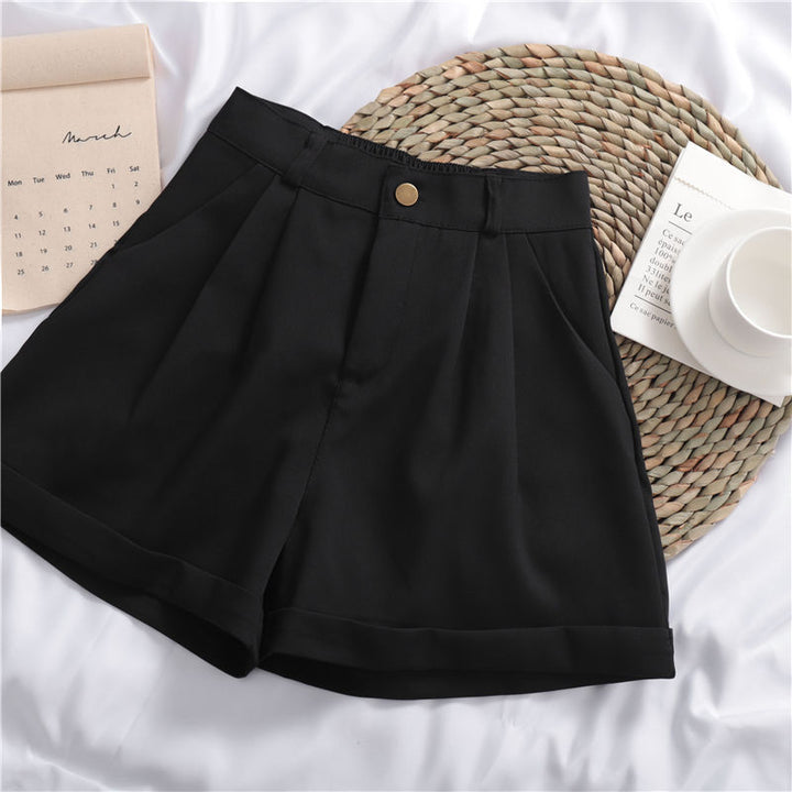 Pantalones cortos casuales de pernera ancha, de color sólido, enrollables y que combinan con todo