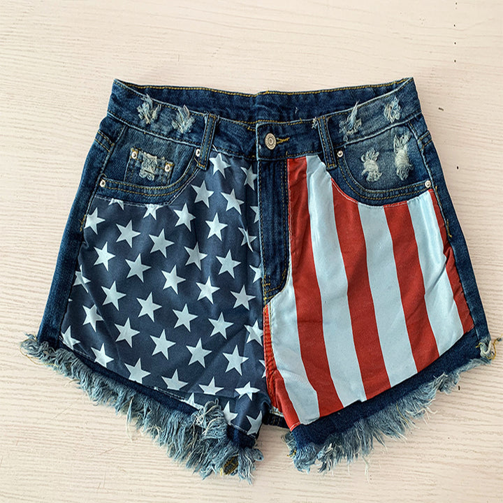 American Flag Denim Shorts For Women