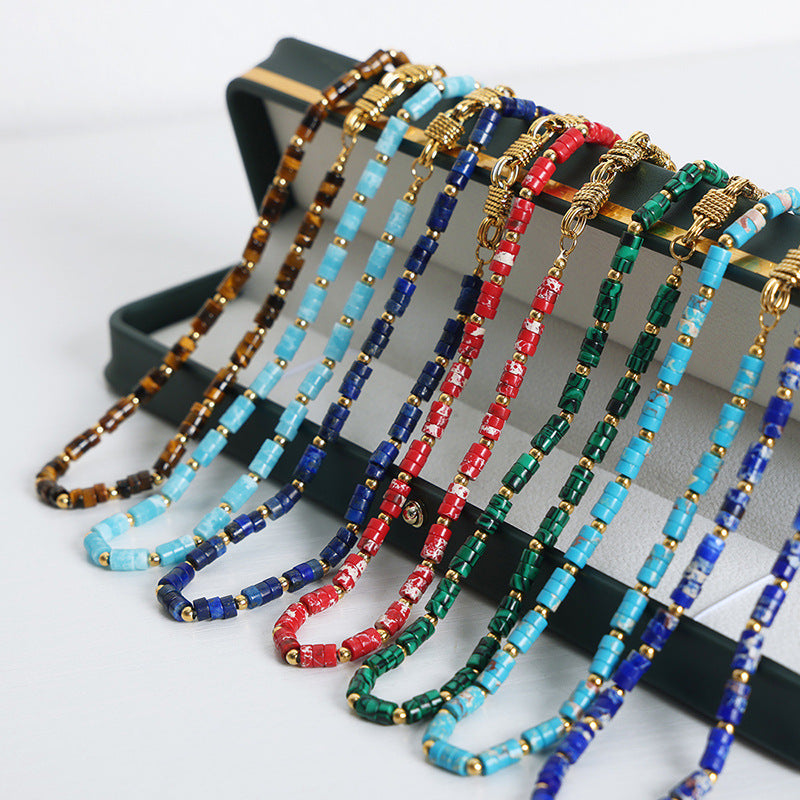 Fashion Personality Bends And Hitches Ornament Multi Colors Natural Stone Beaded Design Copper Jewelry Suit