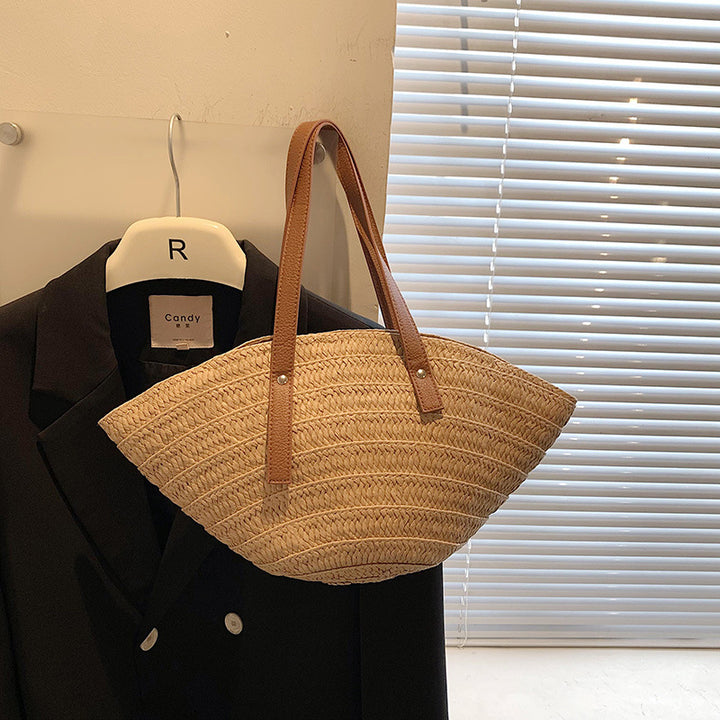 Bolso de playa de paja trenzada