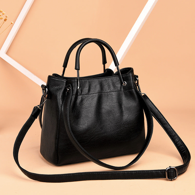 Bolsos Carteras Moda Coreana Bolsos de Mujer Cuero Suave Retro Bolso de Cubo Bolso de Mano