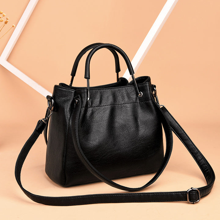 Bolsos Carteras Moda Coreana Bolsos de Mujer Cuero Suave Retro Bolso de Cubo Bolso de Mano