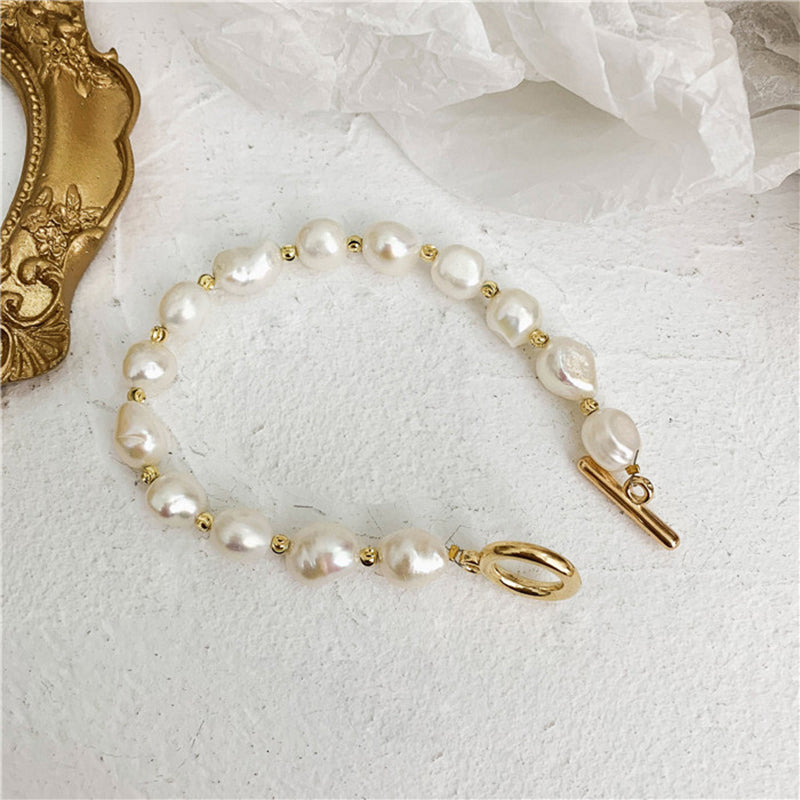 Pulsera redonda de oro Pulsera de perlas