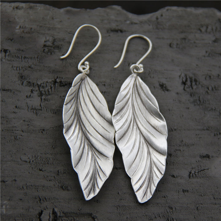 Pendientes de plata de ley 925, pendientes de hoja elegantes