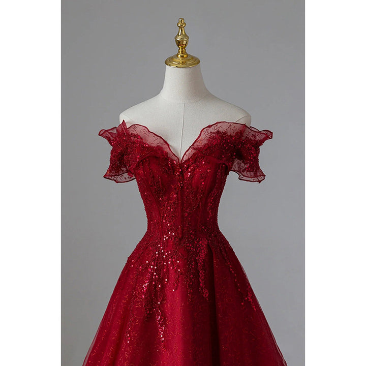 Vestido de Noche Rojo sin Hombros para Mujer