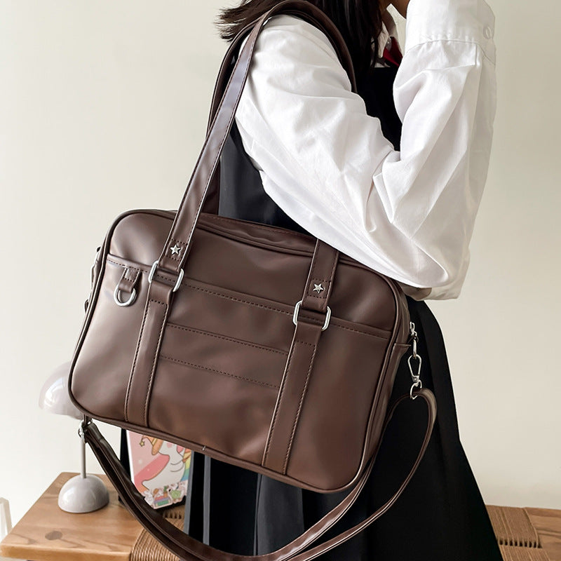 Bolso de hombro de cuero sintético de color liso para portátil