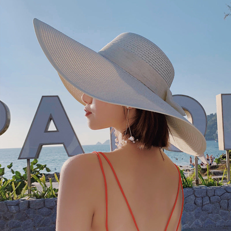 Sombrero de paja tejido para mujer, gorro de sol para playa y viajes