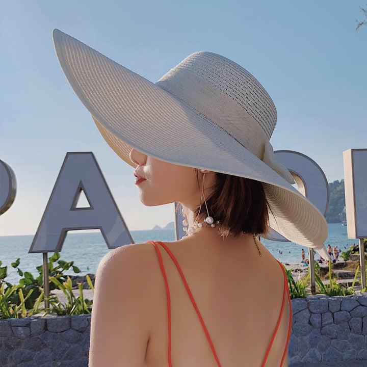 Sombrero de paja tejido para mujer, gorro de sol para playa y viajes