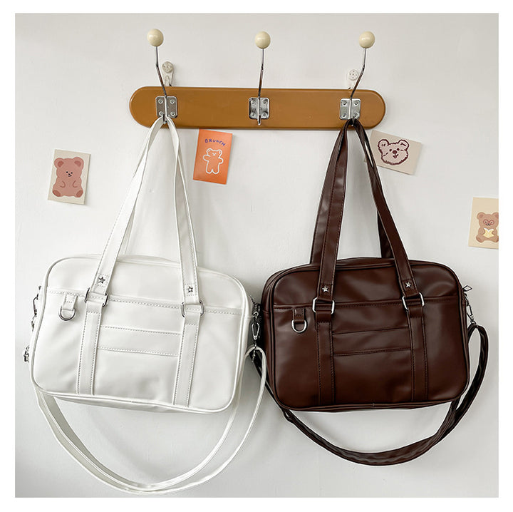 Bolso de hombro de cuero sintético de color liso para portátil