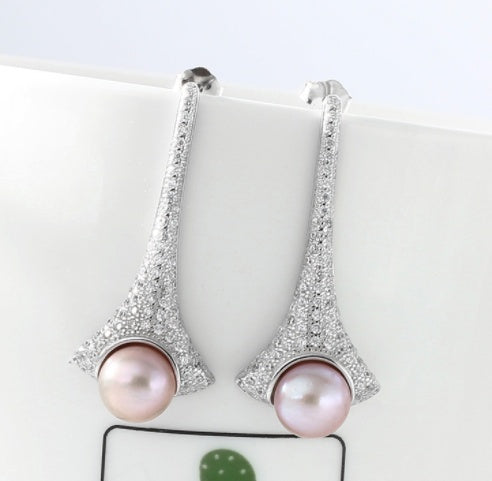 Natural Pearl Earrings Pure Silver Women&