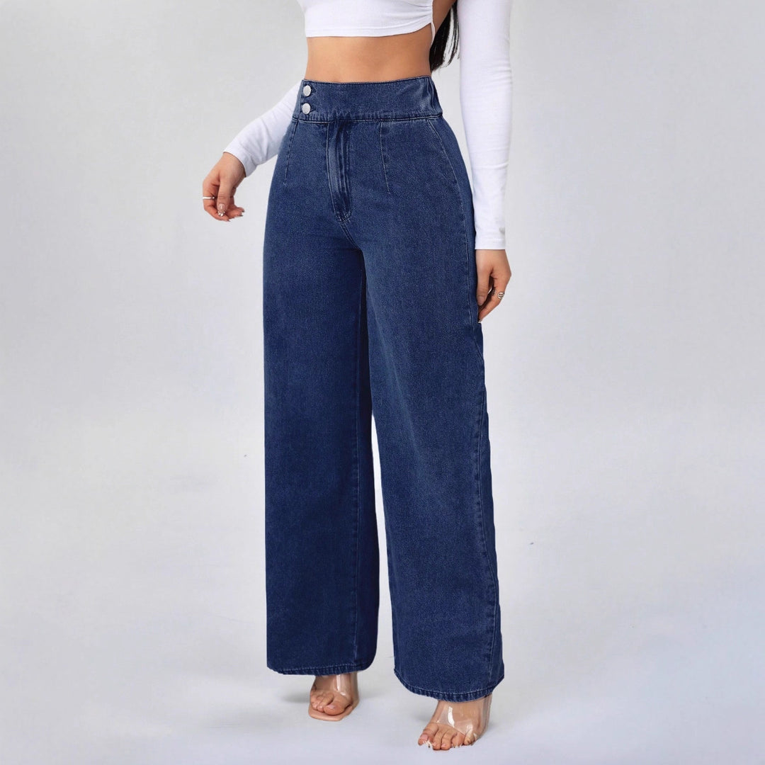Jean large taille haute rétro bleu foncé pour femme