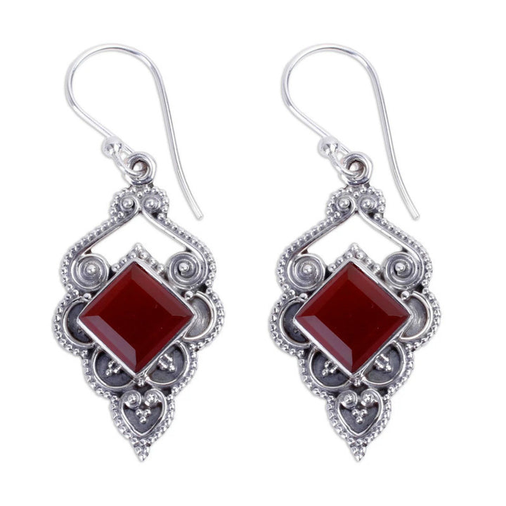 Dark Red Vintage Thai Silver Earrings