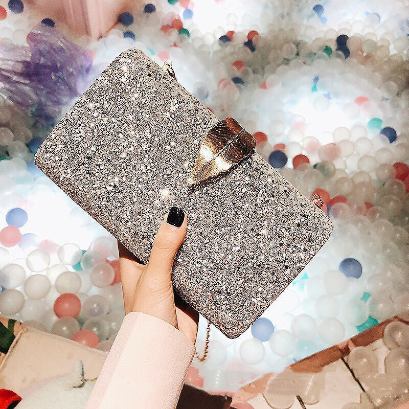 Evening Bag Ladies Clutch Super Shiny  Hardware Leaf Lock