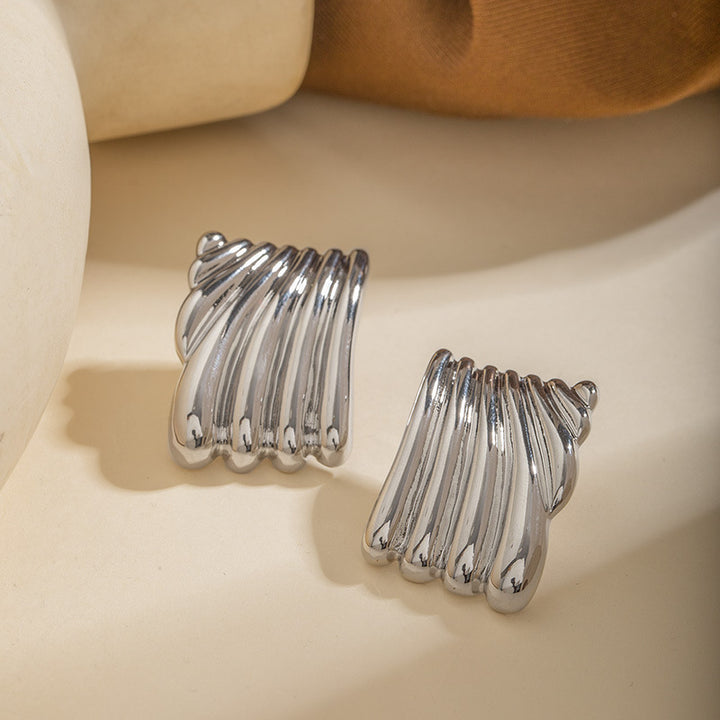 Pendientes Grandes Dorados de Tachuela de Moda con Forma Geométrica