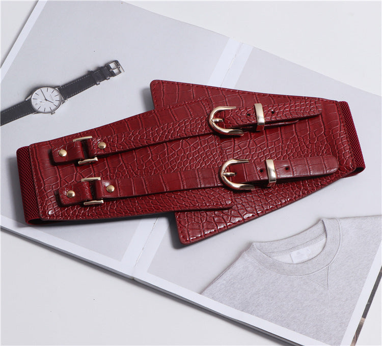 Moda versátil Cinturón ancho súper ancho femenino decorativo Camisa Vestido Chaqueta Hebilla de doble pasador Cintura ancha