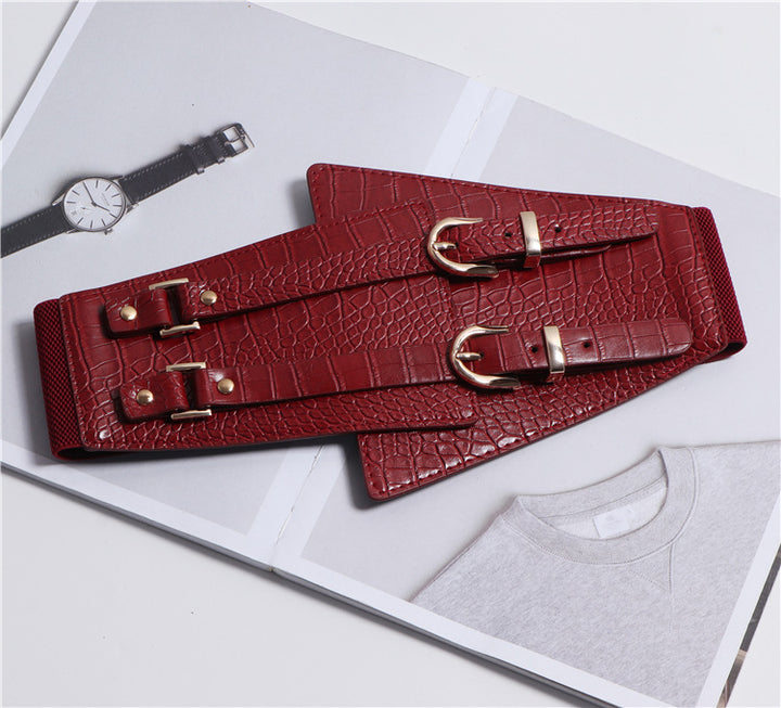 Moda versátil Cinturón ancho súper ancho femenino decorativo Camisa Vestido Chaqueta Hebilla de doble pasador Cintura ancha