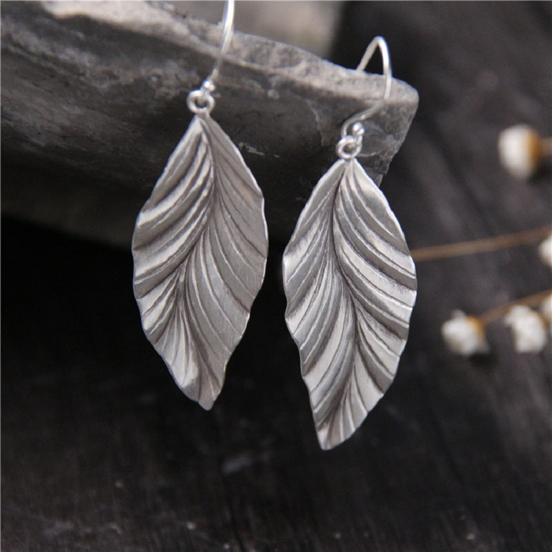 Pendientes de plata de ley 925, pendientes de hoja elegantes