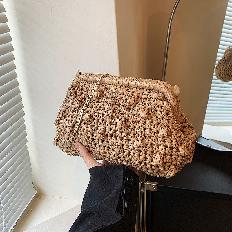 Bolso de playa de hombro tejido de moda con diseño calado