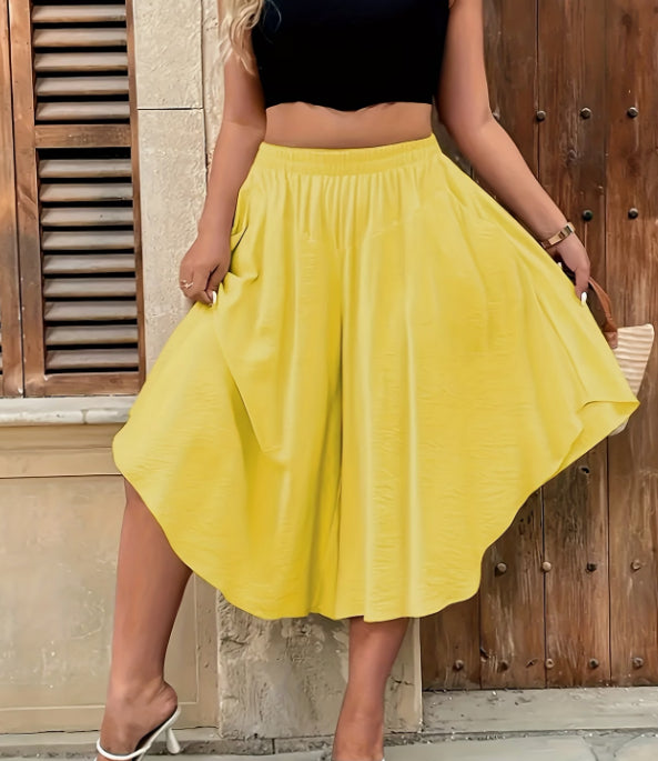 Pantalones cortos casuales de mujer de color liso de talle alto