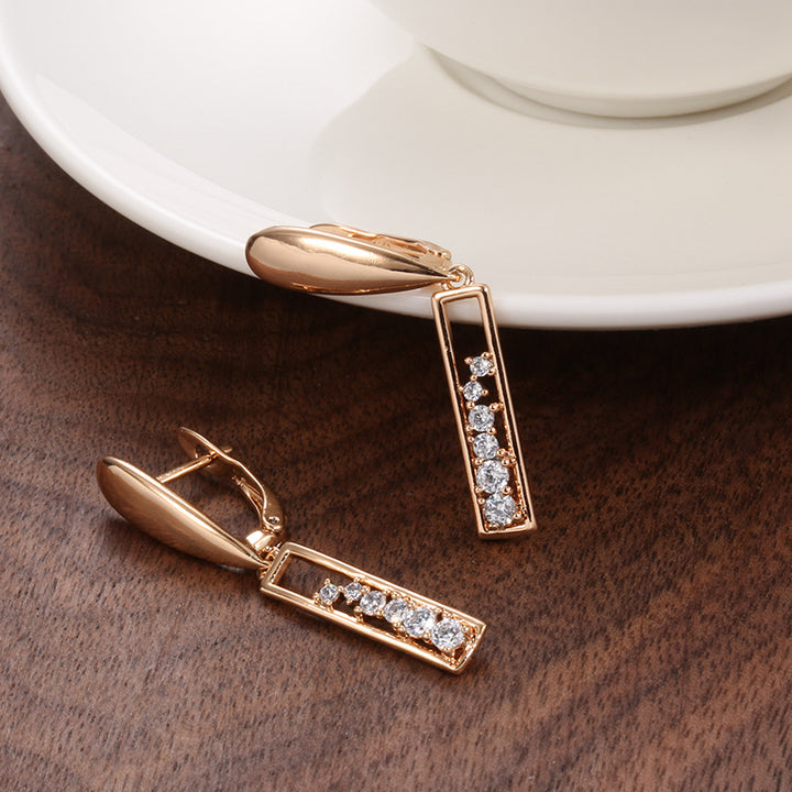 Pendientes de circonita chapados en cobre y oro, estilo moderno para mujer, rectangulares de oro rosa.
