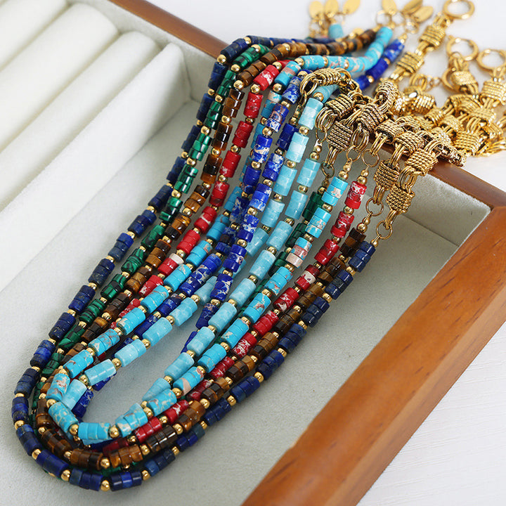Fashion Personality Bends And Hitches Ornament Multi Colors Natural Stone Beaded Design Copper Jewelry Suit