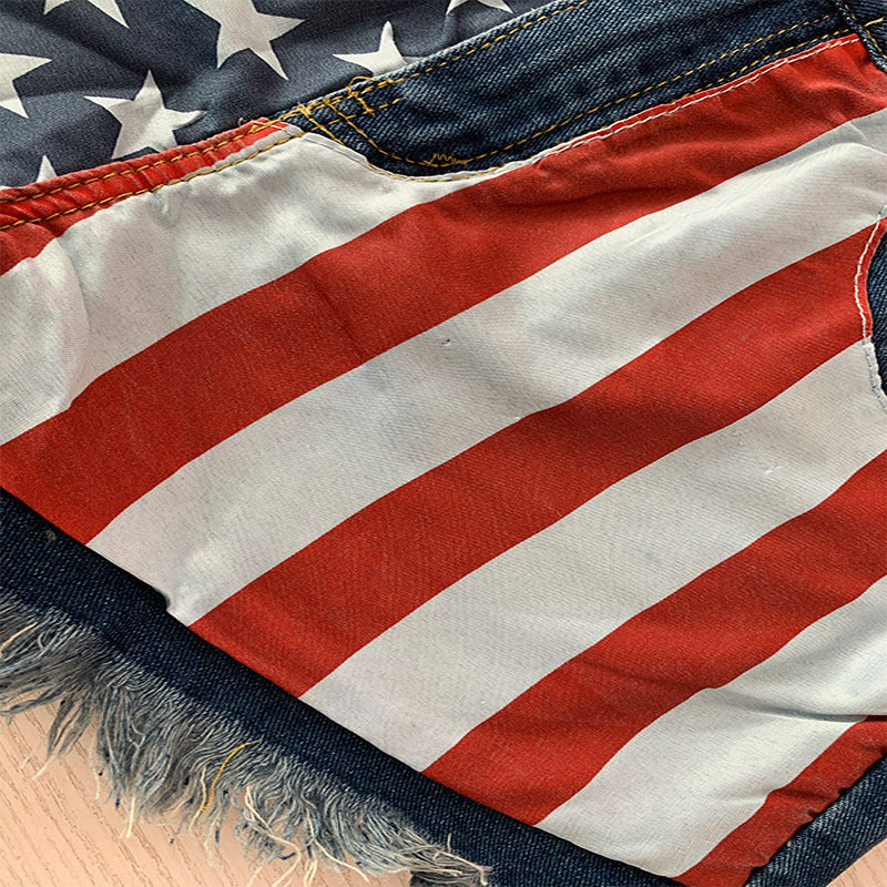 American Flag Denim Shorts For Women