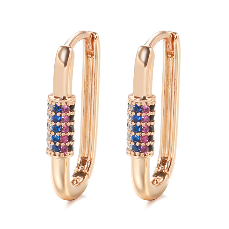 Pendientes de oro rosa con circonitas de colores a la moda