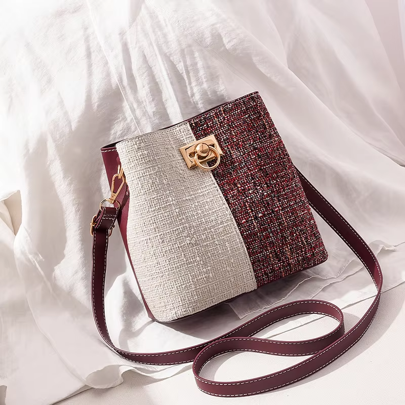Large Capacity Single Shoulder Diagonally Slant Color Bucket Bag