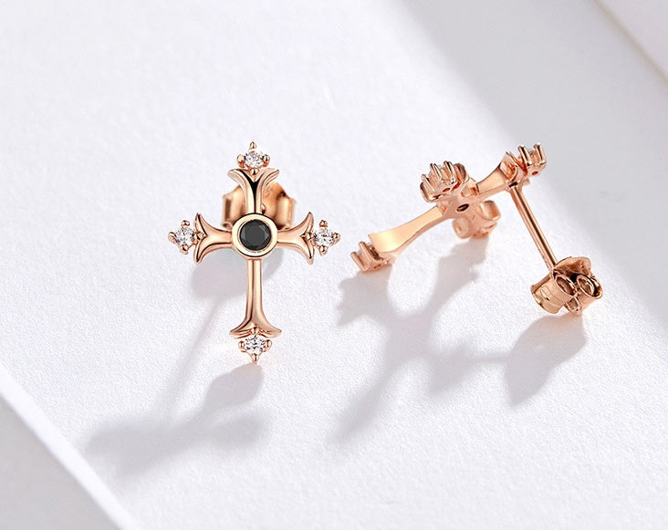 Vintage Rose Gold Plated Cross Stud Earrings