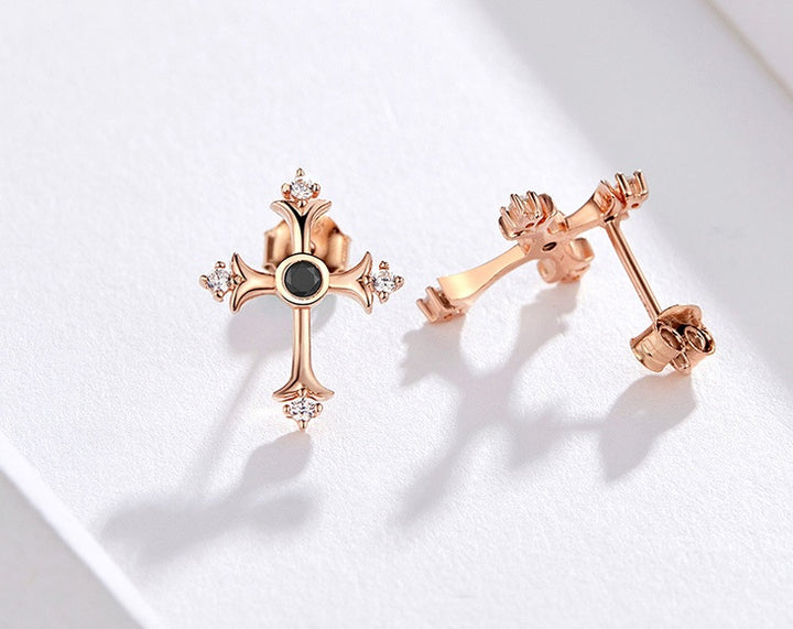 Vintage Rose Gold Plated Cross Stud Earrings