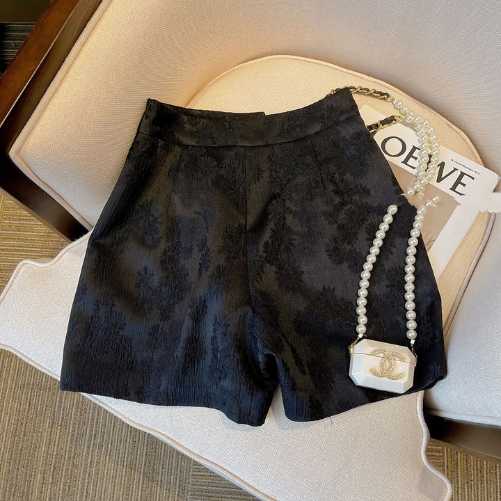Chanel-style Black Jacquard Suit Shorts For Women