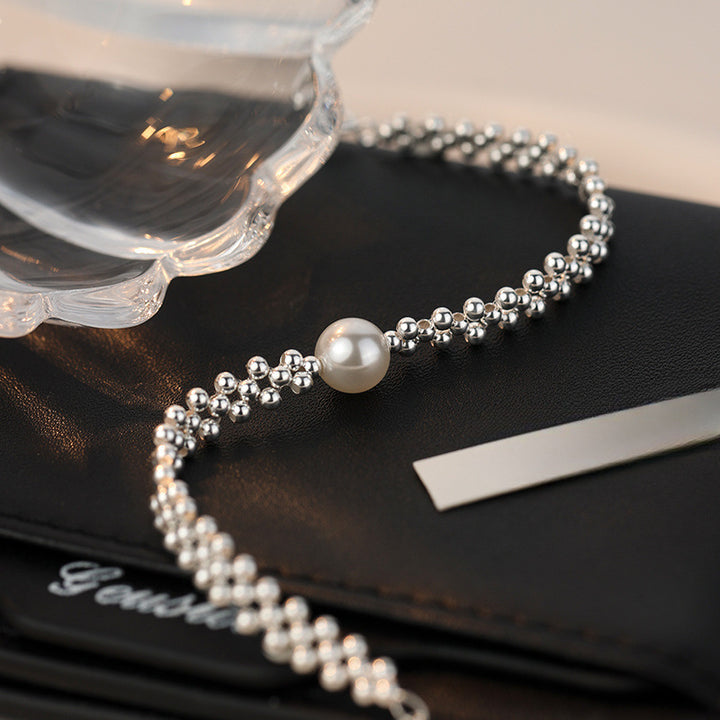 Pulsera de perlas de plata pura, Pulsera de lujo ligero