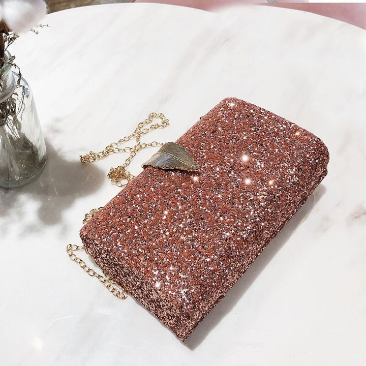 Evening Bag Ladies Clutch Super Shiny  Hardware Leaf Lock