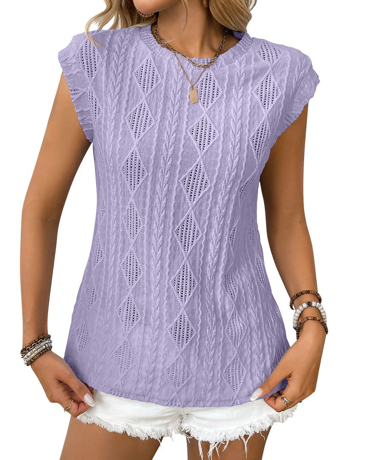 Jacquard Short Sleeve Loose T-shirt Vest For Women