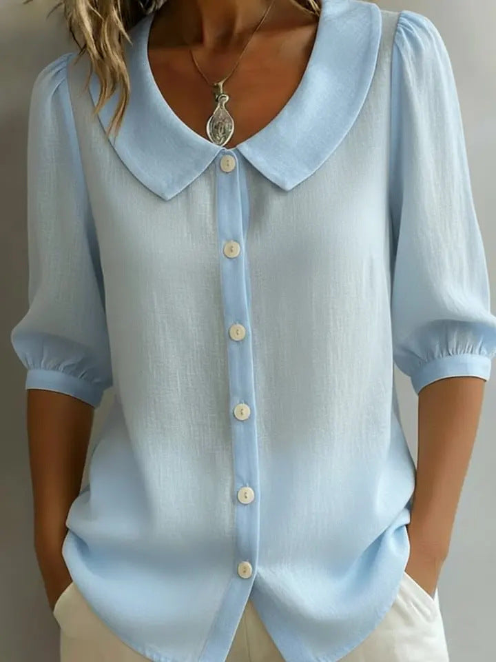 Collared Short-sleeve Blouse Fashion Casual Versatile Loose Shirt Women&