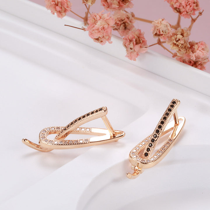 Pendientes de mujer de circonita de dos colores, sencillos y a la moda, en oro rosa