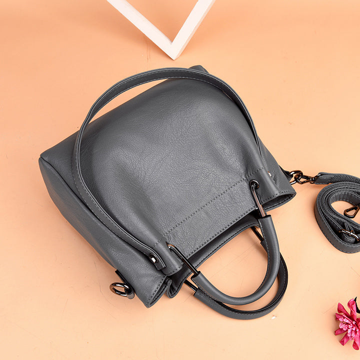 Bolsos Carteras Moda Coreana Bolsos de Mujer Cuero Suave Retro Bolso de Cubo Bolso de Mano