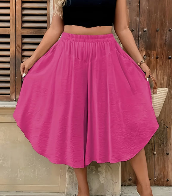 Pantalones cortos casuales de mujer de color liso de talle alto