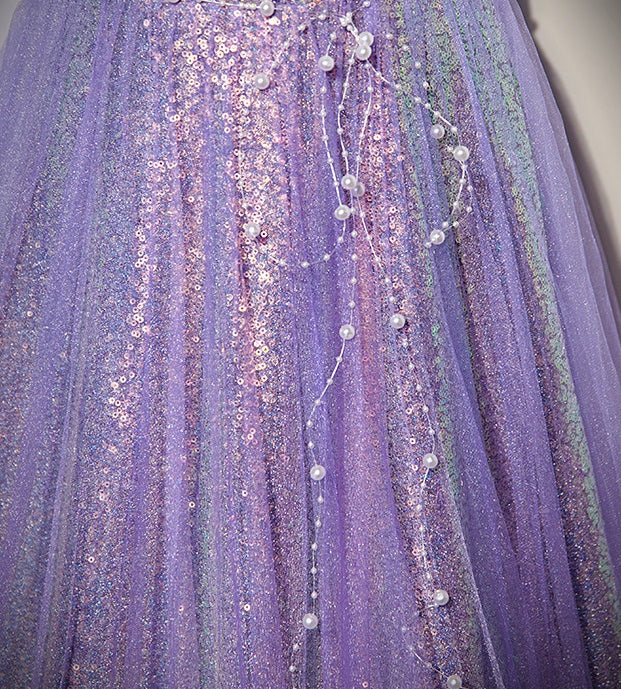Vestido de noche con lentejuelas y top morado de tubo, de lujo ligero y alta gama, para mujer