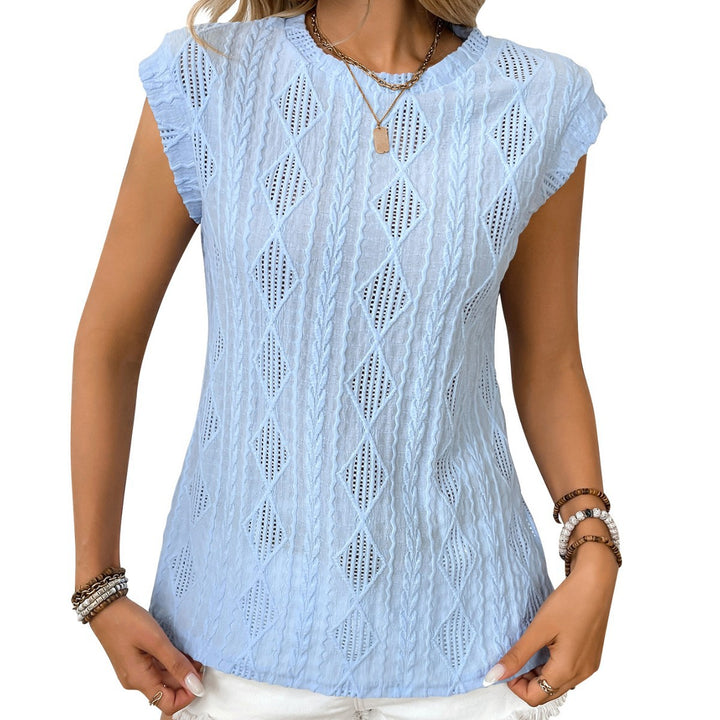 Jacquard Short Sleeve Loose T-shirt Vest For Women