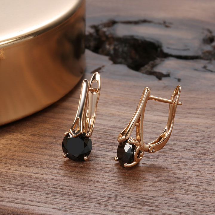 Pendientes de Circonita Negra Románticos de Oro Rosa de Moda
