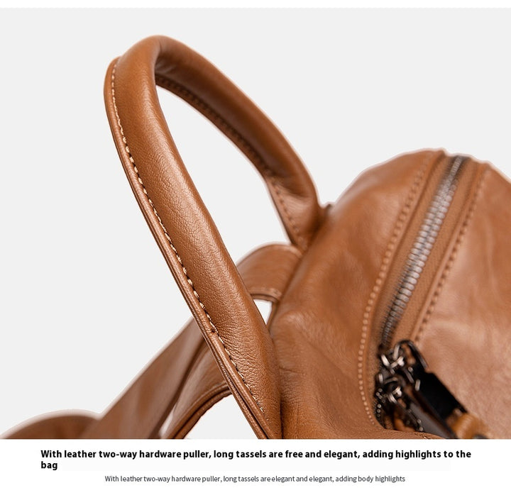 Mochila de cuero minimalista versátil e informal para mujer