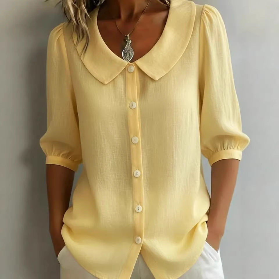 Collared Short-sleeve Blouse Fashion Casual Versatile Loose Shirt Women&