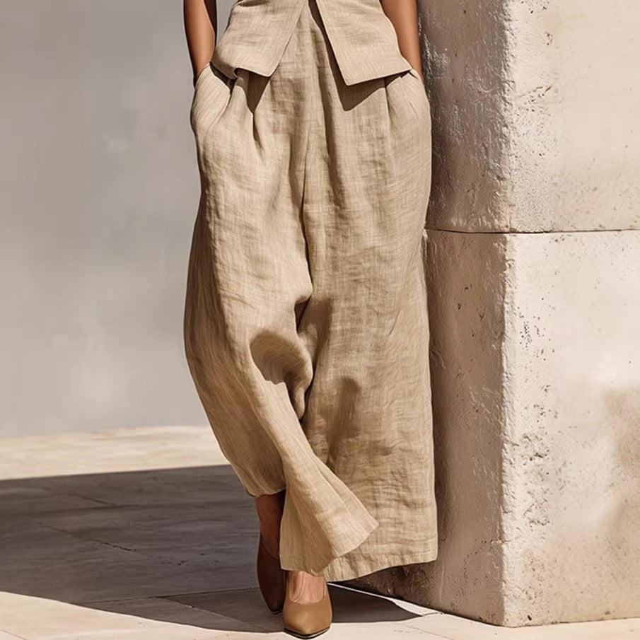 V-neck Sleeveless Tank Top And Casual Long Pants Set For Women