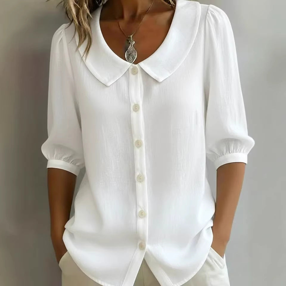 Collared Short-sleeve Blouse Fashion Casual Versatile Loose Shirt Women&