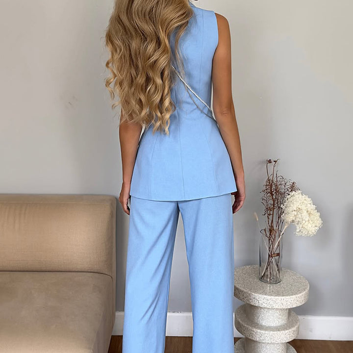 Womens Sleeveless Loose-Fit Straight-Leg Pants With A Slimming Professional Suit