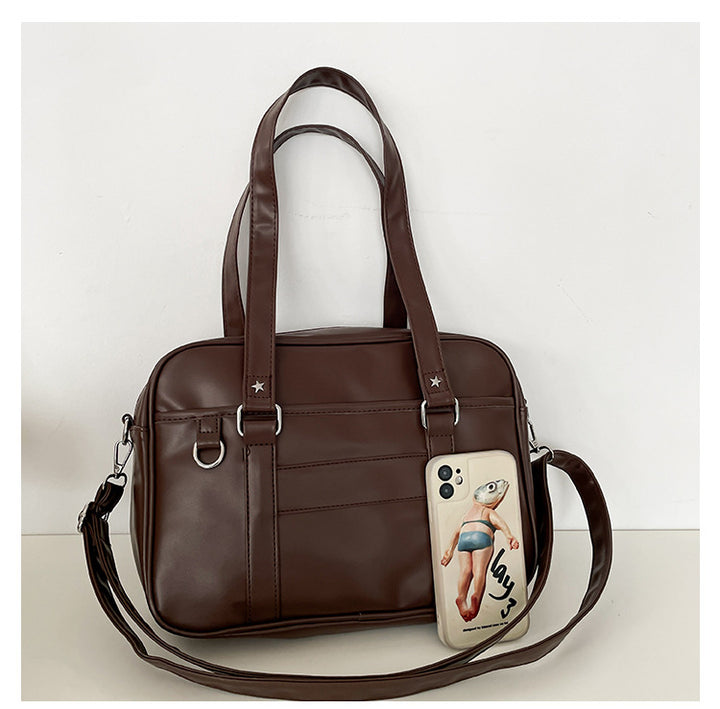 Bolso de hombro de cuero sintético de color liso para portátil