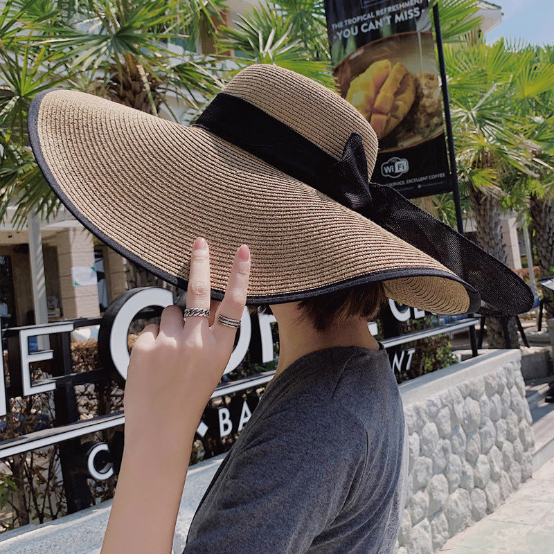 Sombrero de paja tejido para mujer, gorro de sol para playa y viajes